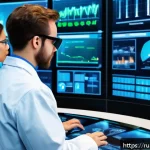 Home 23 원자력 엔지니어 직업 만족도 - A highly detailed scene inside a modern nuclear engineering control room, featuring a diverse team o...