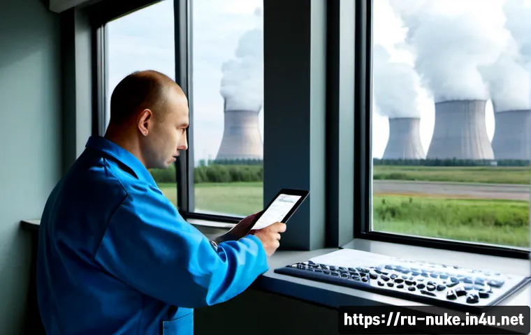 Home 17 원자력 발전 연봉과 지역별 차이 - Photorealistic nuclear power plant engineer in clean protective workwear reviewing a blank tablet be...