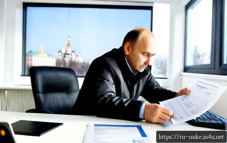 원자력 엔지니어 자격증 갱신 방법 - Photorealistic middle-aged nuclear engineer in a neat modern Russian office, carefully organizing a ...